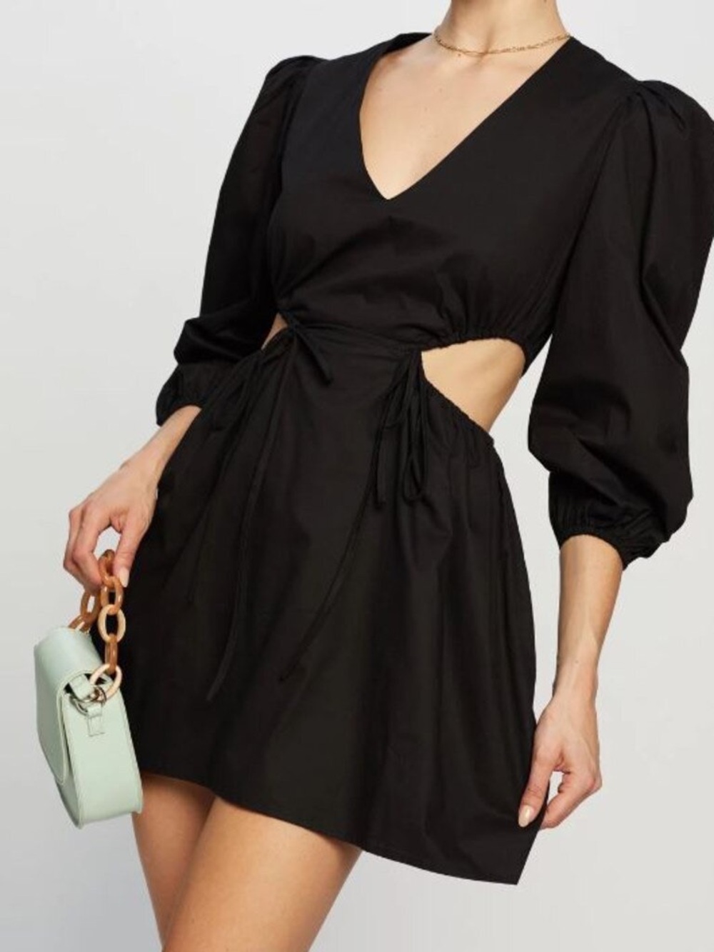 Princess Polly Black Cutout Mini Dress with Puff Sleeves